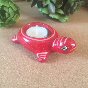 Turtle ceramic hand painted red